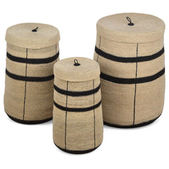 OPJET PARIS Set of 3 Laundry Baskets Primitive Natural Black