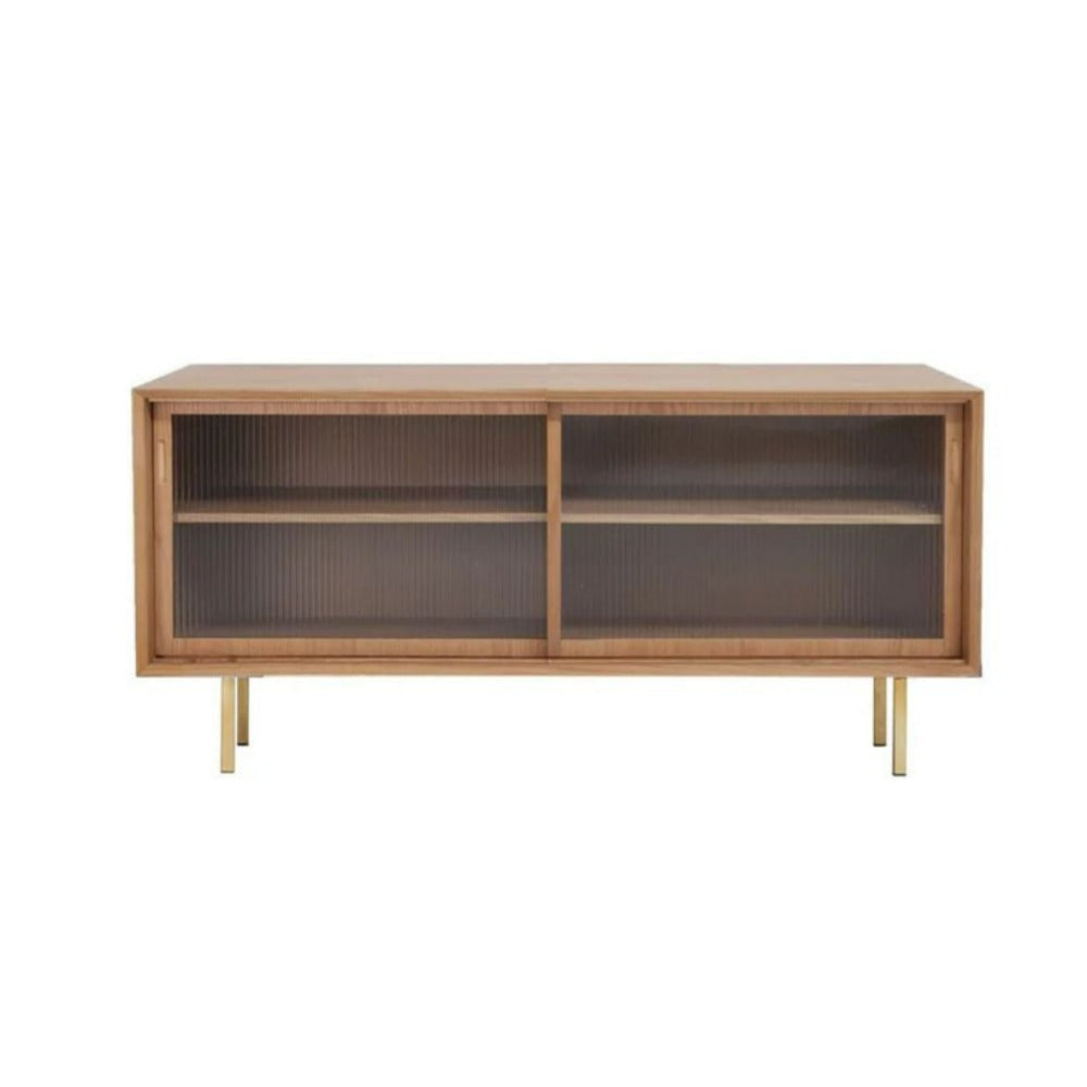 FURNIFIED Sideboard Sanchez Glass Doors Oak