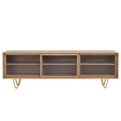 FURNIFIED Sideboard Sanchez Glass Doors Oak