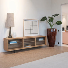 FURNIFIED Sideboard Sanchez Glass Doors Oak