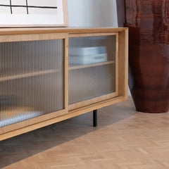 FURNIFIED Sideboard Sanchez Glass Doors Oak