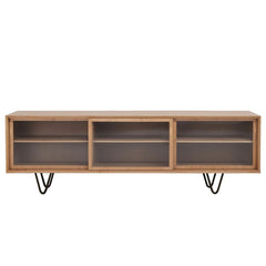 FURNIFIED Sideboard Sanchez Glass Doors Oak