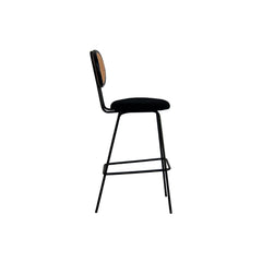 FURNIFIED Bar Stool Dublin Black Velvet Rattan 73cm