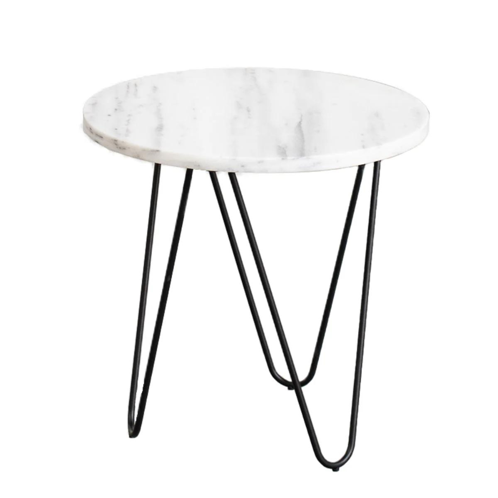 FURNIFIED Side Table Kay White Marble 40cm