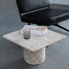 FURNIFIED Coffee Table Lyon White Travertine