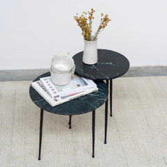 FURNIFIED Side Table Mauritz Metal Black Marble 32cm