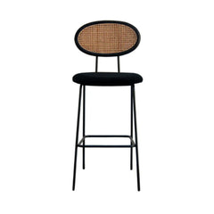 FURNIFIED Bar Stool Dublin Black Velvet Rattan 73cm