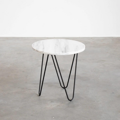 FURNIFIED Side Table Kay White Marble 40cm