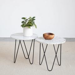 FURNIFIED Side Table Kay White Marble 40cm