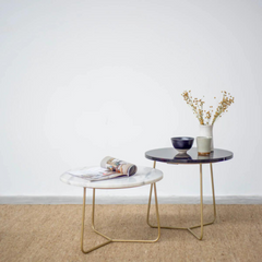 FURNIFIED Side Table Juliette Brass Legs Marble 50cm