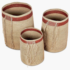 OPJET PARIS Set of 3 Baskets Seagrass Natural Terracotta