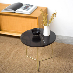 FURNIFIED Side Table Juliette Brass Legs Black Marble 45cm