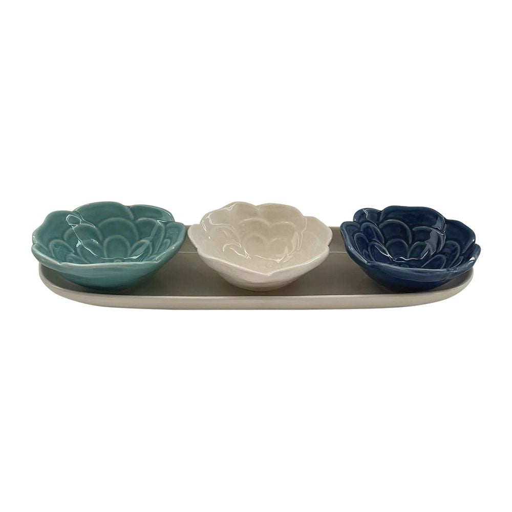 OPJET PARIS Set Of 3 Aperitif Flower Bowls And Tray 31cm