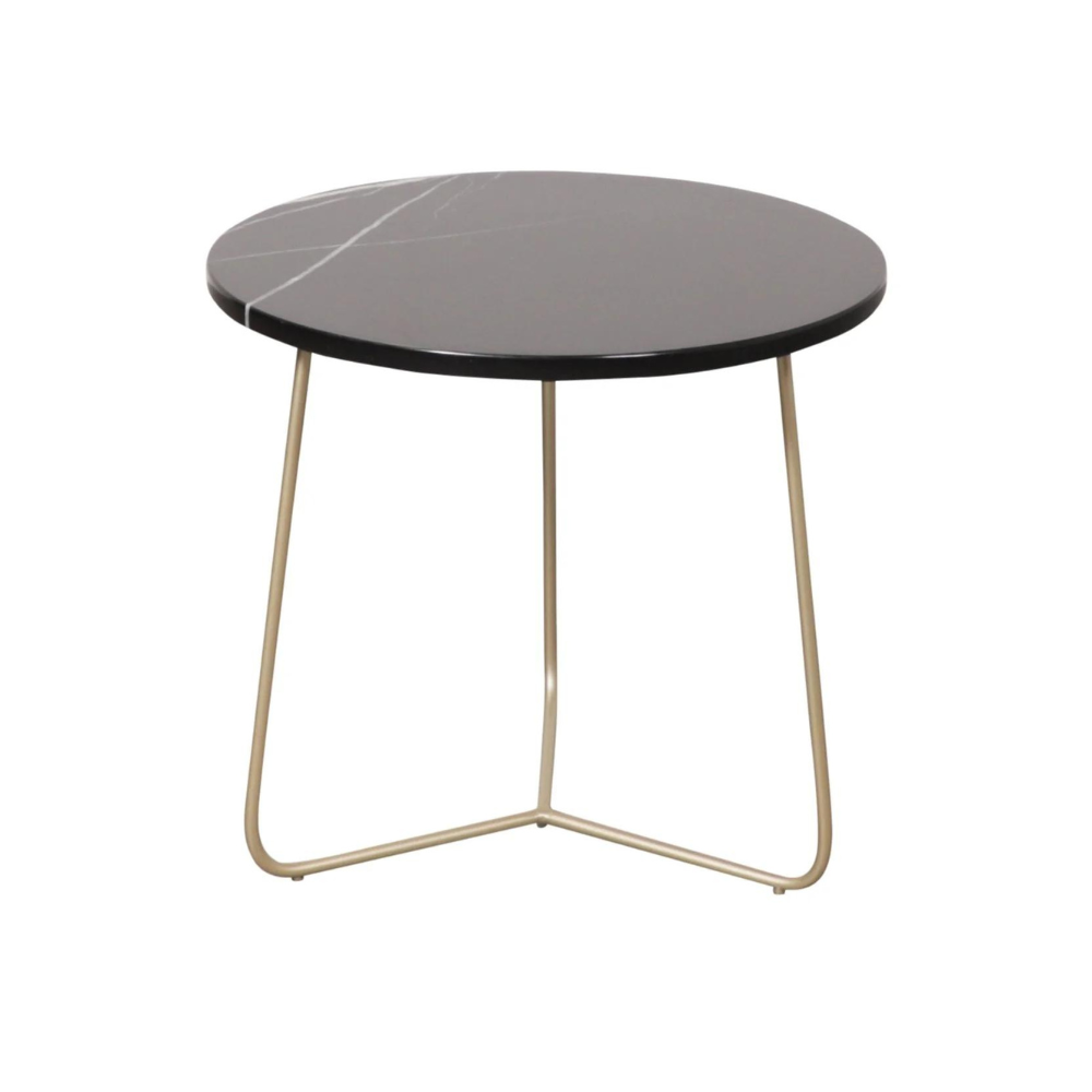 FURNIFIED Side Table Juliette Brass Legs Black Marble 45cm