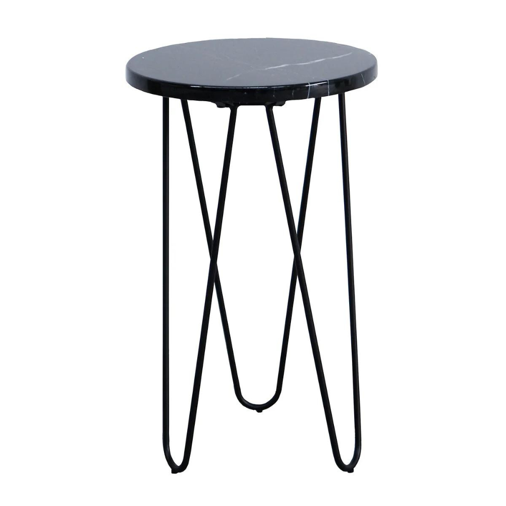 FURNIFIED Side Table Kay Black Marble 30cm