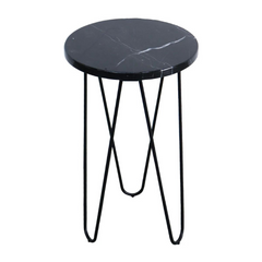 FURNIFIED Side Table Kay Black Marble 30cm