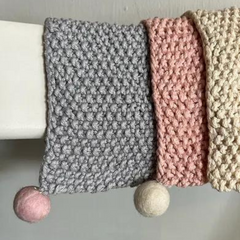 INTERIOR Kitchen Cloth Handknitted Organic Cotton White Pink Pompom 20x23cm