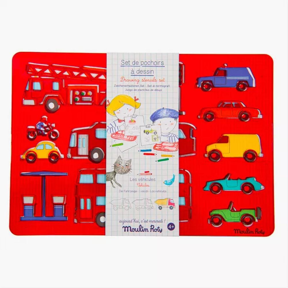 MOULIN ROTY Drawing Stencil Set Vehicles “Aujourd'hui c'est mercredi“