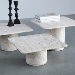 FURNIFIED Coffee Table Lyon White Travertine