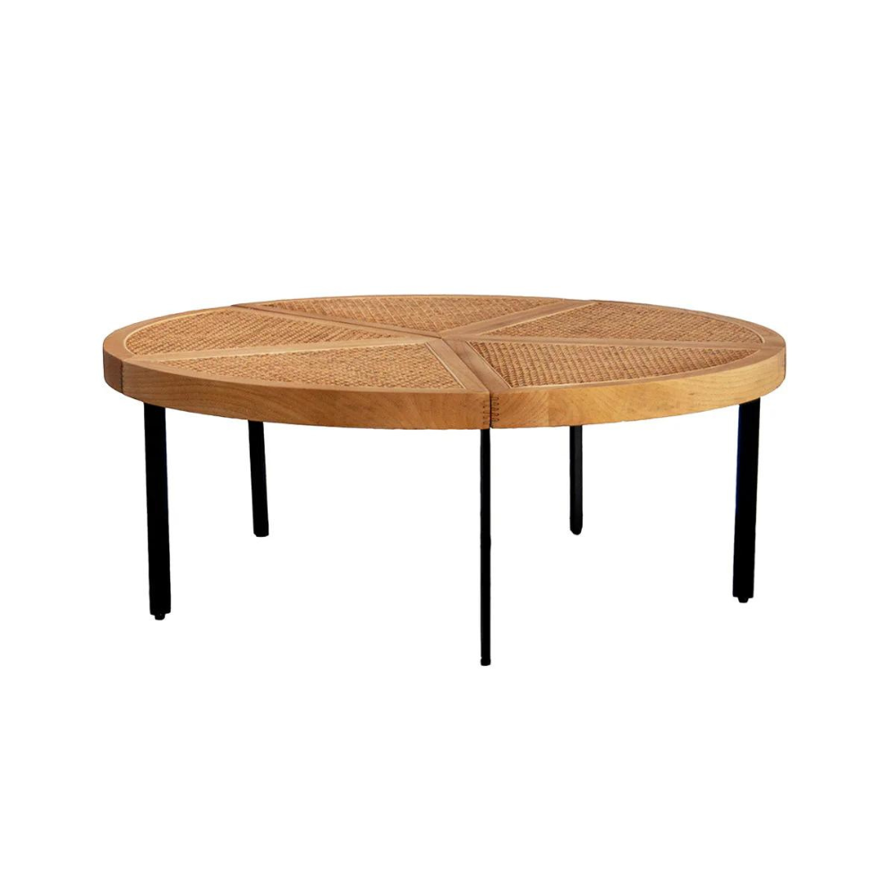 FURNIFIED Coffee Table Savis Rattan Oak 100cm