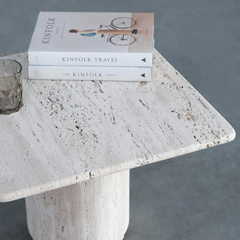 FURNIFIED Coffee Table Lyon White Travertine