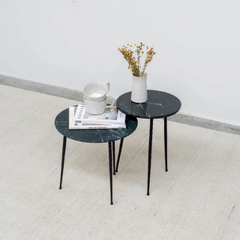 FURNIFIED Side Table Mauritz Metal Black Marble 32cm