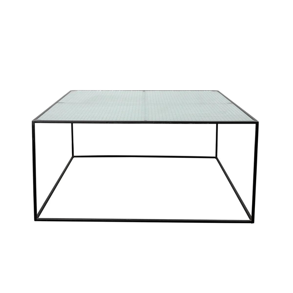 FURNIFIED Coffee Table Annaliz Black Metal Glass 85cm