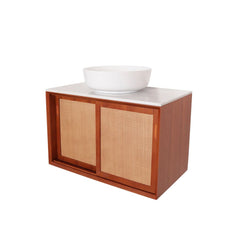 FURNIFIED Bathroom Cabinet Nestor Rattan Teak 80cm