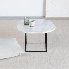 FURNIFIED Side Table Delphine White Marble 60cm