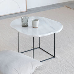 FURNIFIED Side Table Delphine White Marble 60cm