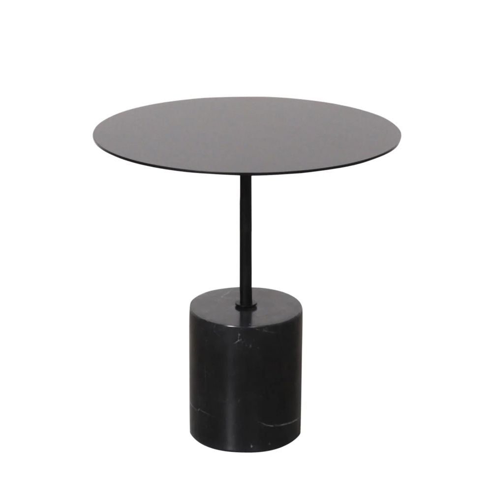 FURNIFIED Side Table Ines Black Marble Metal 40cm