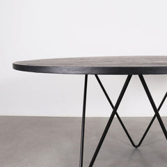 FURNIFIED Dining Table Round Black Wood Ø150cm