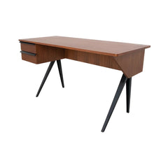 FURNIFIED Desk Dijon One Drawer Walnut 140cm