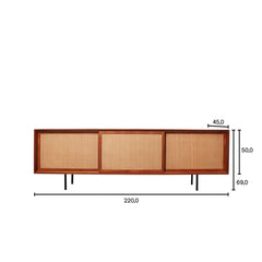 FURNIFIED Sideboard Oskar Teak Rattan 220cm