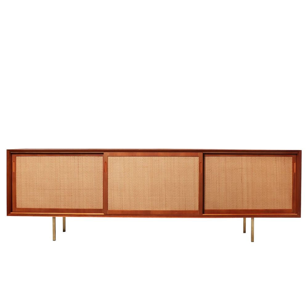 FURNIFIED Sideboard Oskar Teak Rattan 220cm