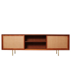 FURNIFIED Sideboard Oskar Teak Rattan 220cm