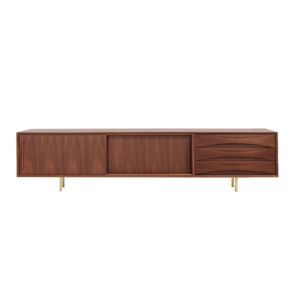 FURNIFIED TV Cabinet Oskar  2 Doors 3 Drawers Walnut 220cm