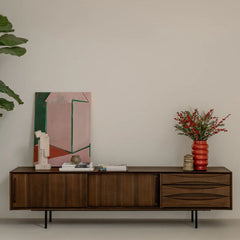 FURNIFIED Oskar TV Cabinet Walnut With Drawer 220cm