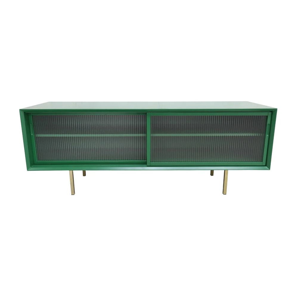 FURNIFIED TV Sideboard Oskar Glass Door Green Wood 150 cm