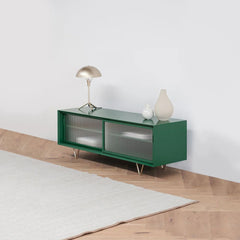 FURNIFIED TV Sideboard Oskar Glass Door Green Wood 150 cm