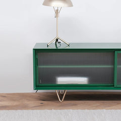 FURNIFIED TV Sideboard Oskar Glass Door Green Wood 150 cm