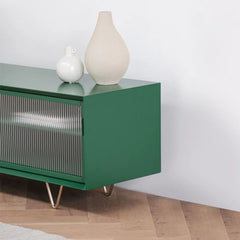 FURNIFIED TV Sideboard Oskar Glass Door Green Wood 150 cm