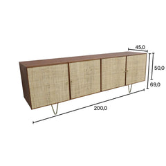 FURNIFIED Sideboard Mark 4 Rattan Doors Walnut 200cm