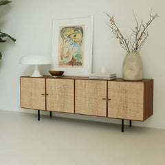 FURNIFIED Sideboard Mark 4 Rattan Doors Walnut 200cm