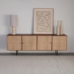 FURNIFIED Sideboard Mark 4 Rattan Doors Walnut 200cm