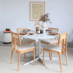 FURNIFIED Dining Chair Charles Oak Rattan White Fabric