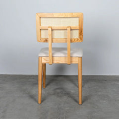 FURNIFIED Dining Chair Charles Oak Rattan White Fabric