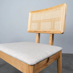 FURNIFIED Dining Chair Charles Oak Rattan White Fabric