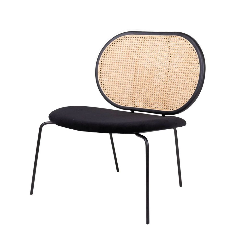 FURNIFIED Armchair London Natural Rattan Black Velvet