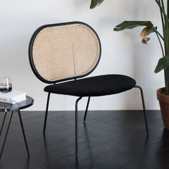 FURNIFIED Armchair London Natural Rattan Black Velvet